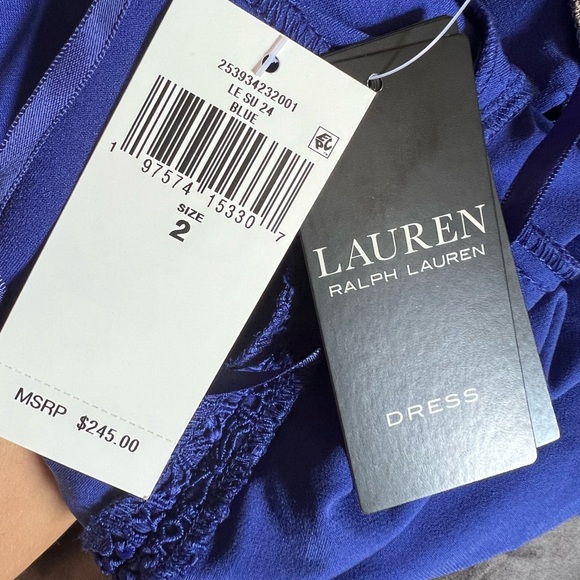 NWT Lauren Ralph Lauren Blue Lace Overlay Sleeveless Dress, Size 2 (US) - Picture 8 of 9